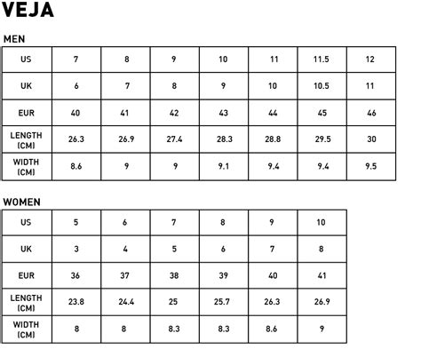 veja sneakers size guide.